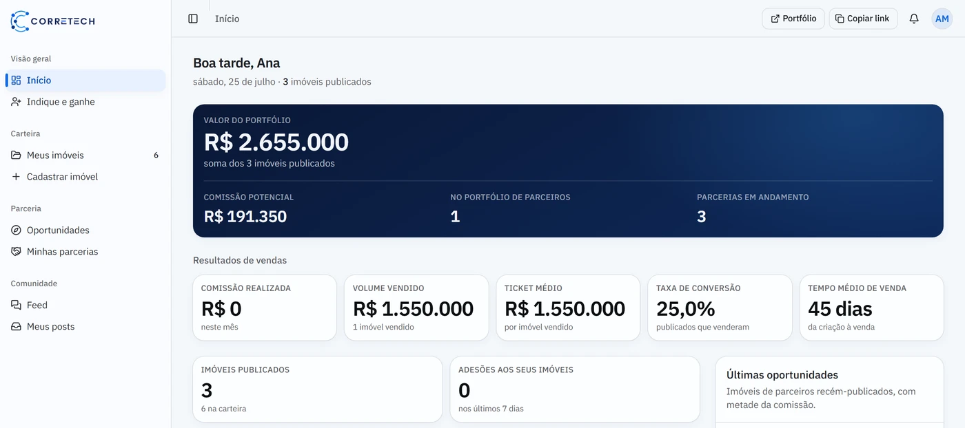 Plataforma CorreTech: painel do corretor